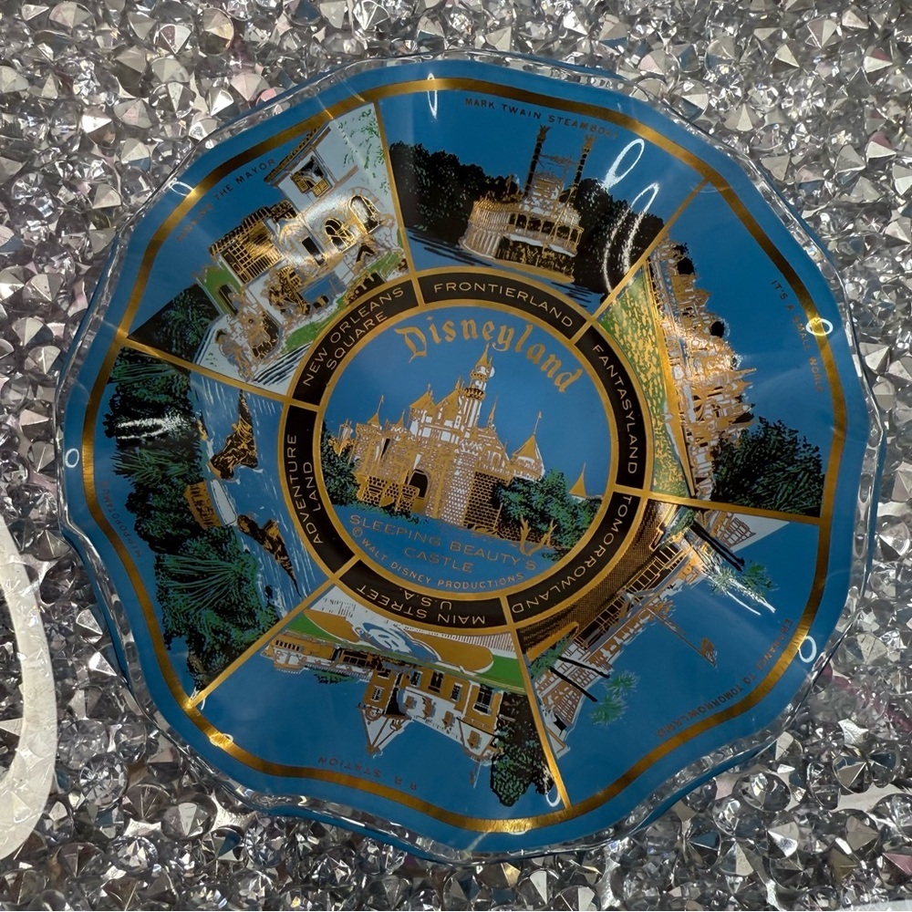 Disneyland plate vintage Sleeping Beauty Castle Decorative parks Blue Gold small